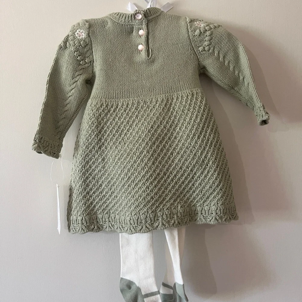 Pink and Green Knit Baby Dresses with Tights Bundle - Picture 8 of 8